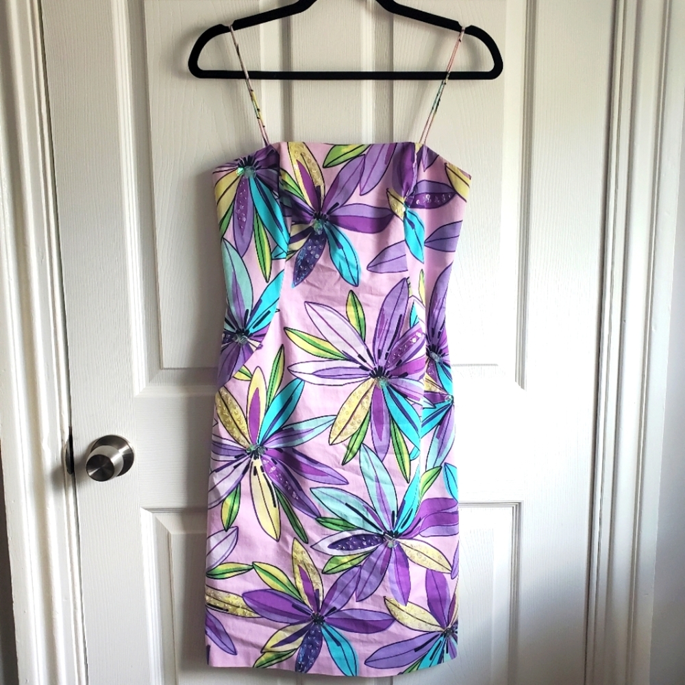 FUNKY PASTEL SEQUIN DRESS LAVENDAR GREEN FLORAL